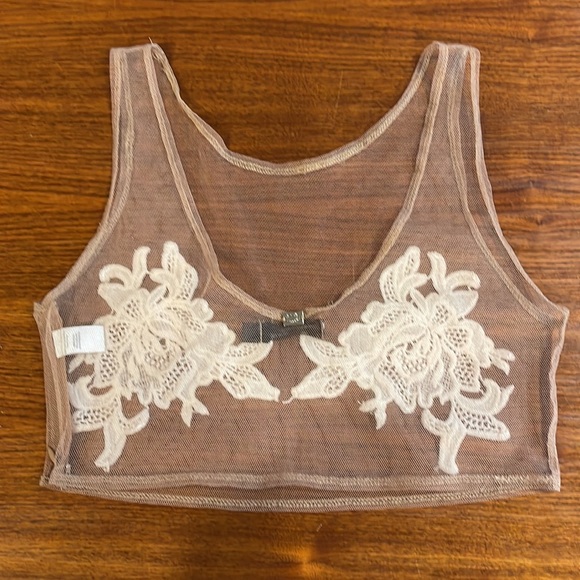 For Love + Lemons Nude Mesh Bralette with White floral appliqués Medium - Picture 2 of 7